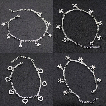 Allergy Free Stainless Steel Ankle Bracelet for Women Pentacle Love Heart Charm Bracelet on Leg Girls Foot Chains Anklet Jewelry daiiibabyyy